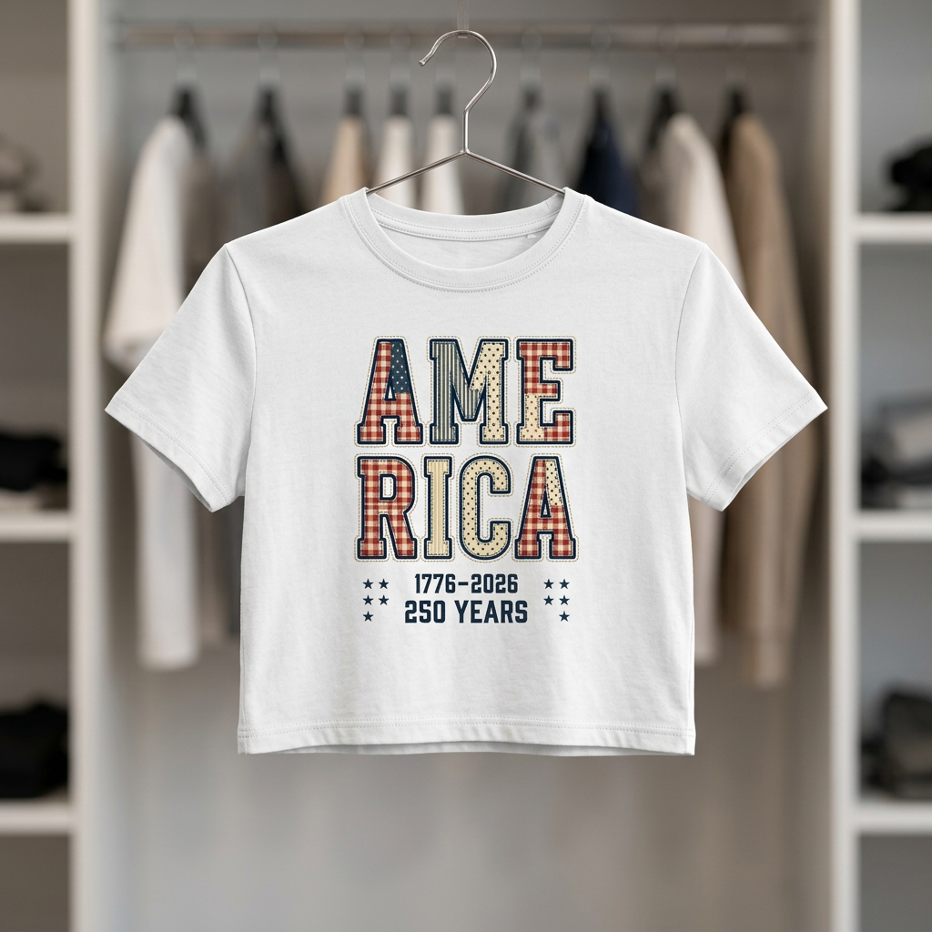 America 250 Years Graphic Baby Tee — 1776–2026 Patriotic Womens Crop Shirt
