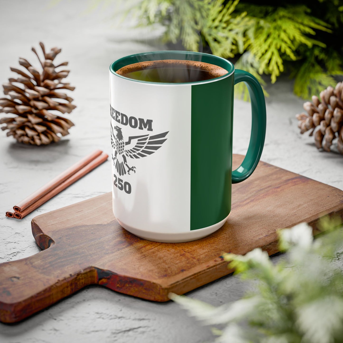 Freedom 250 Eagle Mug — Patriotic Coffee Cup (15oz) — Green